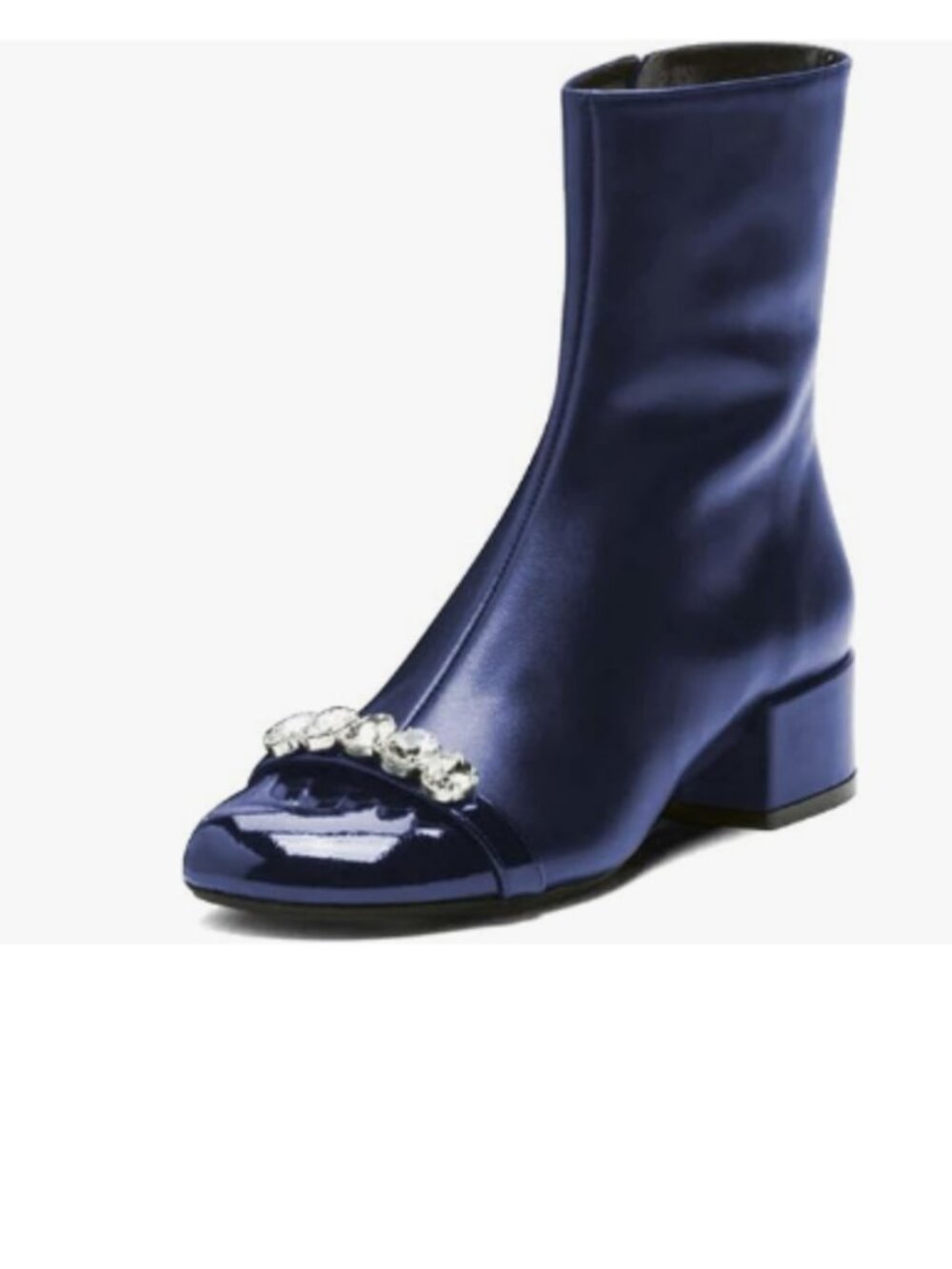 XYD Navy Round Cap Toe Ankle Boots with Diamond Crystals Chunky Low Heels Shoes
